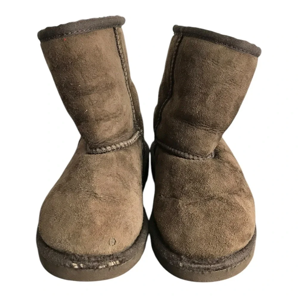 UGG Australia Boots Girls US9 Dark Brown Leather‎ Suede Sheepskin Pull-On